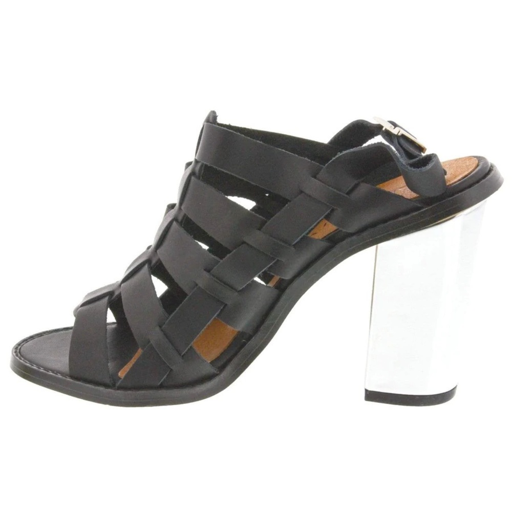 Sixty seven black sandal with block silver 4” heels